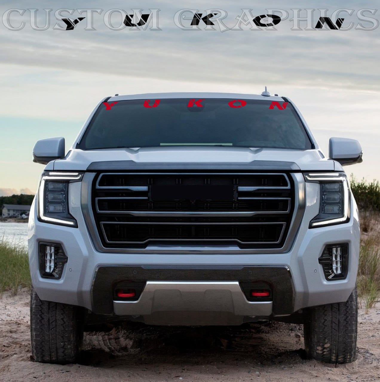 Premium Sticker Compatible With GMC Yukon Denali Front Window Name Design