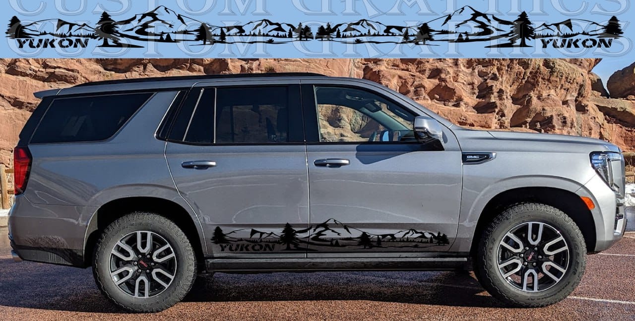 Premium Sticker Compatible With GMC Yukon Denali Mountain Design