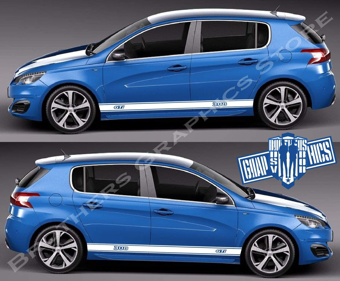 Custom Racing Decal Sticker Side Door Stripe Stickers kit for Peugeot 308 - Brothers-Graphics