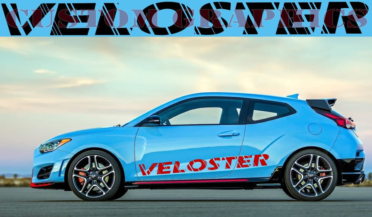 Sporty vinyl decals for Hyundai Veloster. Durable PVC vinyl, easy DIY installation, and global shipping.