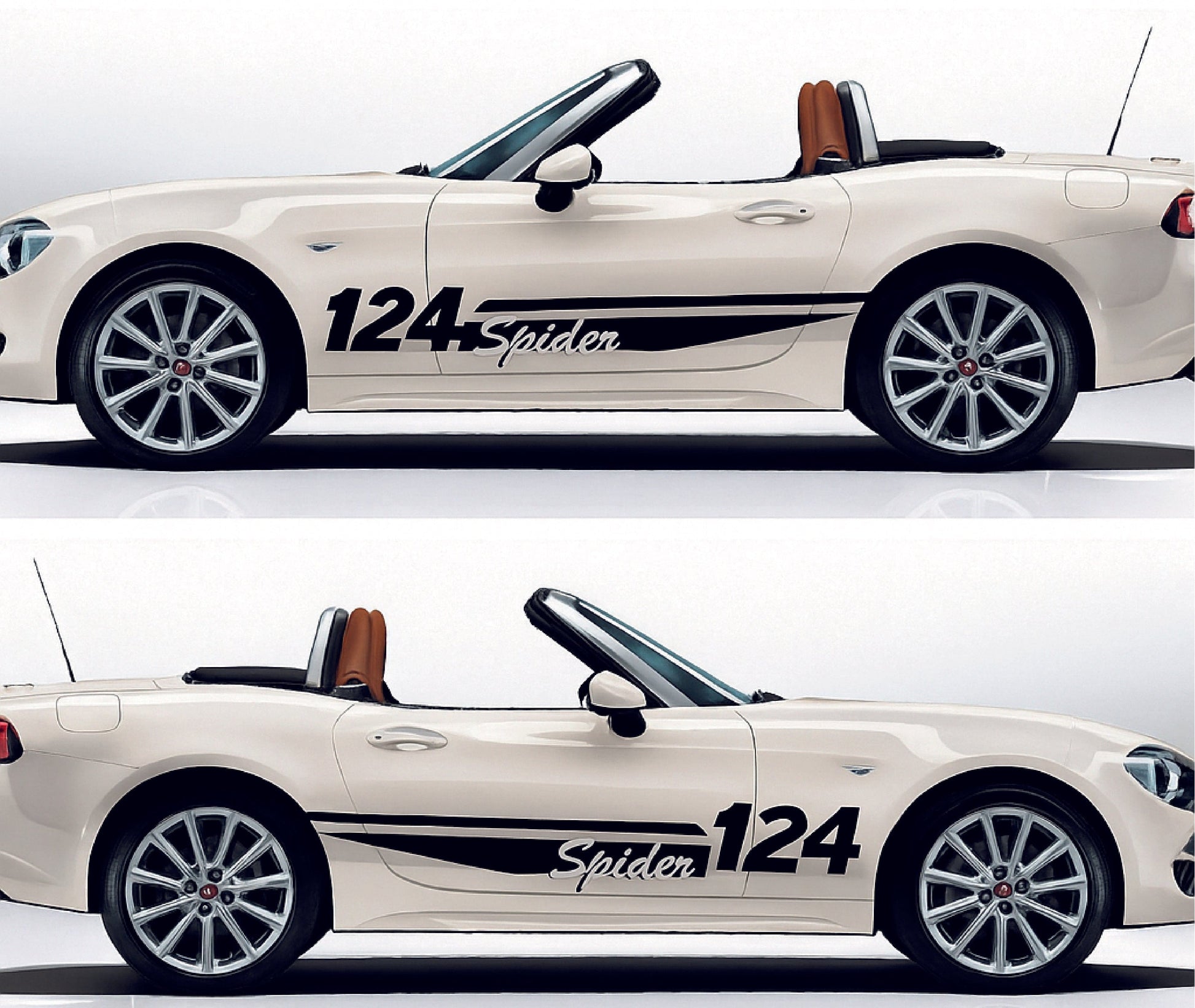 White convertible car with '124 Spider' decals on a white background