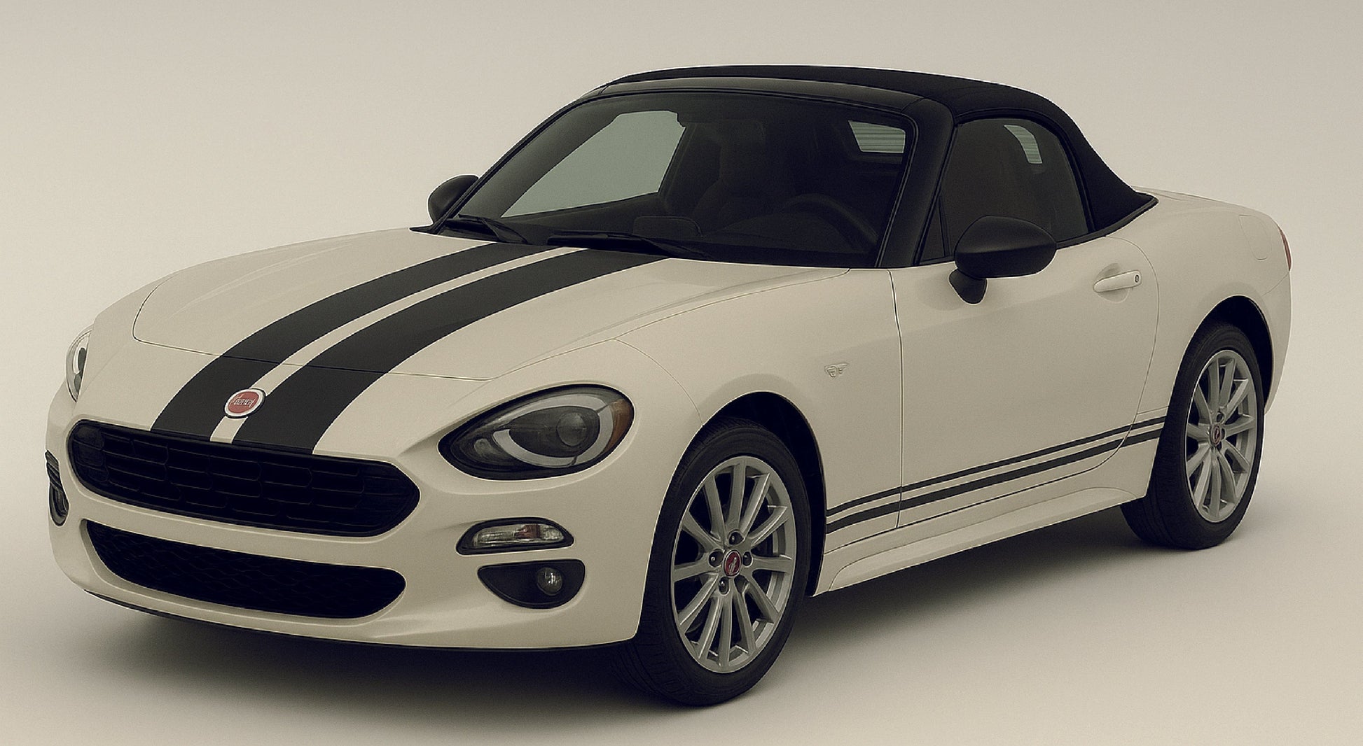 White convertible car with black stripes on a white background
