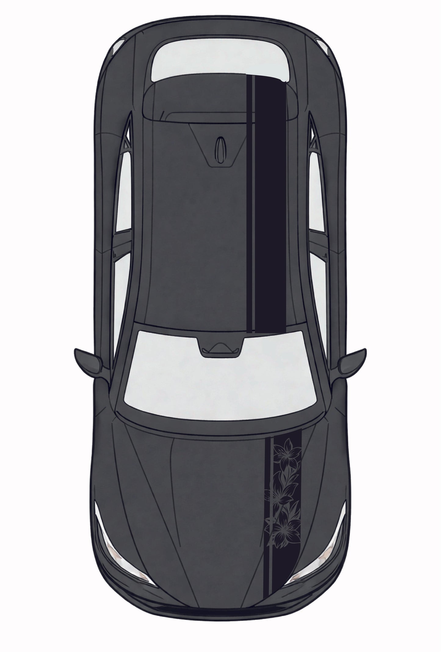 Top-down view of a car on a white background
