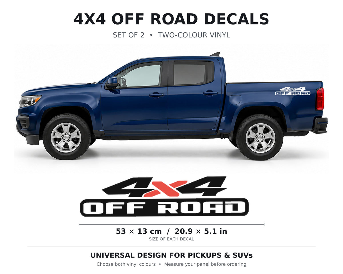 Universal 4x4 Off Road Decals for Pickup Trucks | 2-Color Bedside Stickers