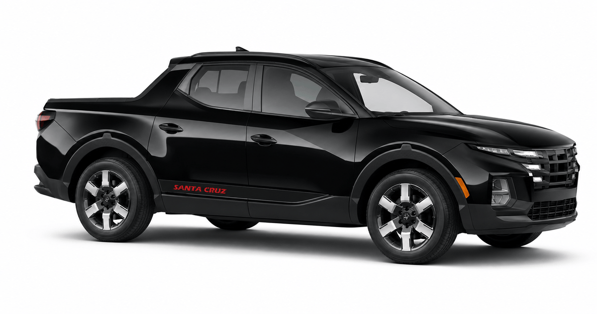 A black Hyundai Santa Cruz pickup truck shown from a side profile view against a clean white background.