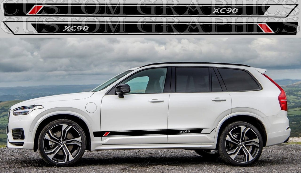Autocollant en vinyle de qualité supérieure - Bandes de course compatibles avec Volvo XC90 - 2 couleurs - Meilleur design 