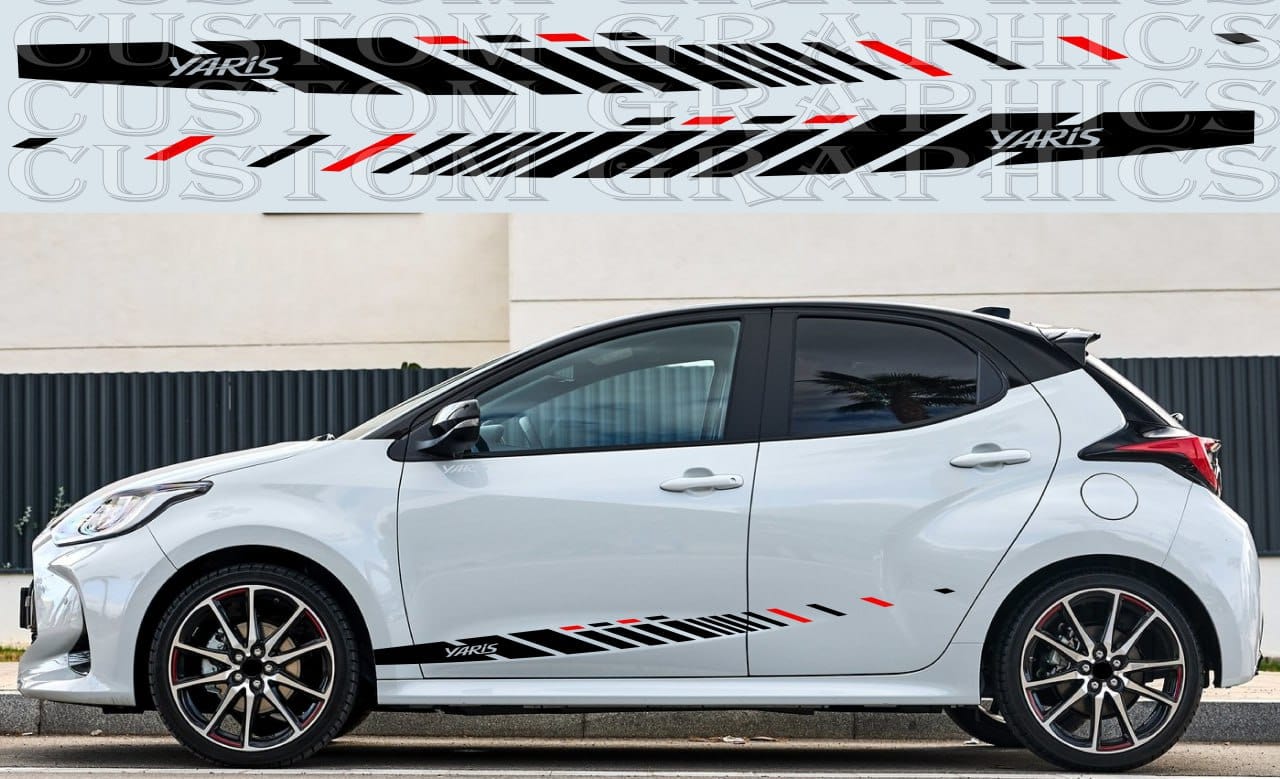 Premium quality sticker with a unique design, compatible with Yaris 2 doors. Perfect for enhancing the appearance of your vehicle with a new, stylish decal.  Toyota Yaris New Graphics Best Frien Gifts