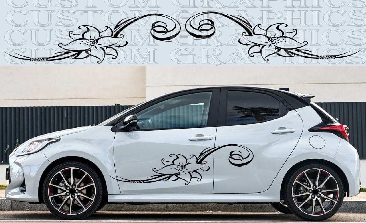 Premium quality sticker with a unique design, compatible with Yaris 2 doors. Perfect for enhancing the appearance of your vehicle with a new, stylish decal.  Toyota Yaris New Graphics Best Frien Gifts