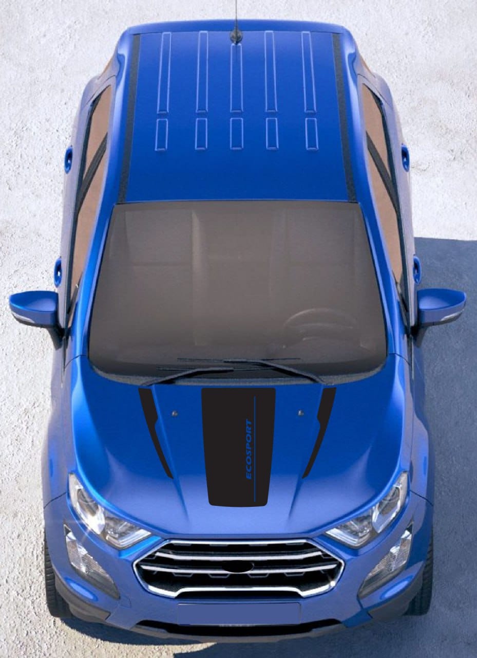 Red and black racing stripes on Ford EcoSport hood

