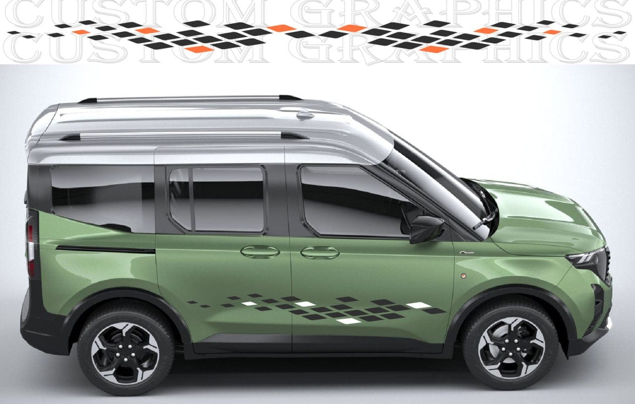 Tourneo Courier roof with bold vinyl stripe design

