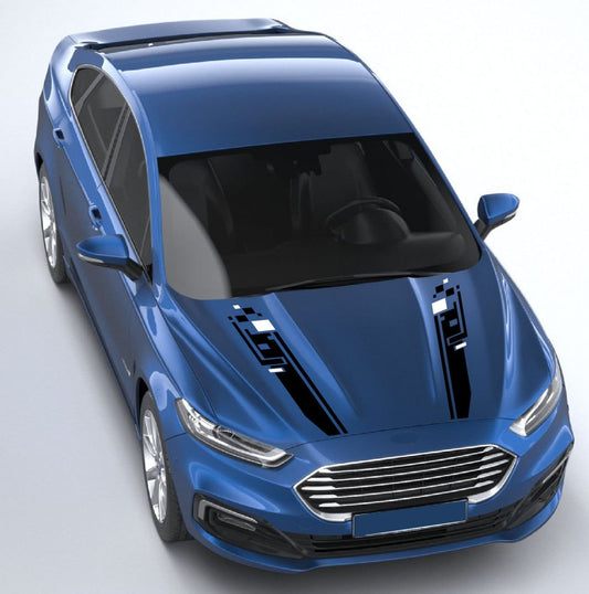 Close-up of black racing stripe on Mondeo hood