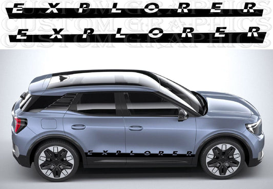 Subtle window corner decal on Ford Explorer rear glass

