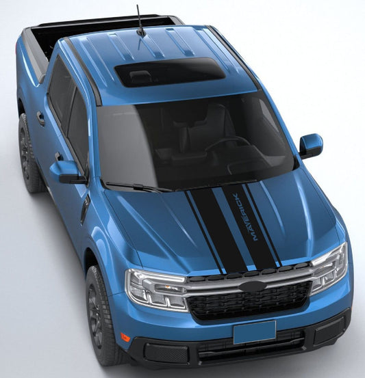 Maverick pickup with tuned vinyl graphics and accents hood decals