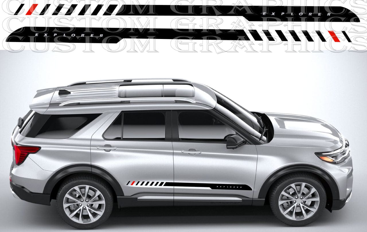 Modern minimalist graphics on Ford Explorer SUV doors

