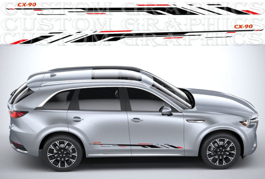 Silver SUV with custom graphic vinyl wraps on a gray background