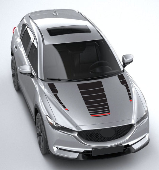 Silver car with black and red stripe design on a white background