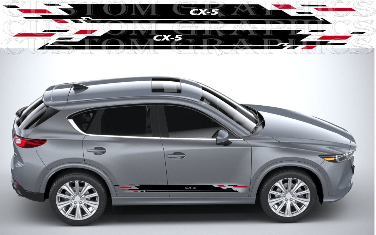 Silver SUV with 'CX-5' decals on a gray background