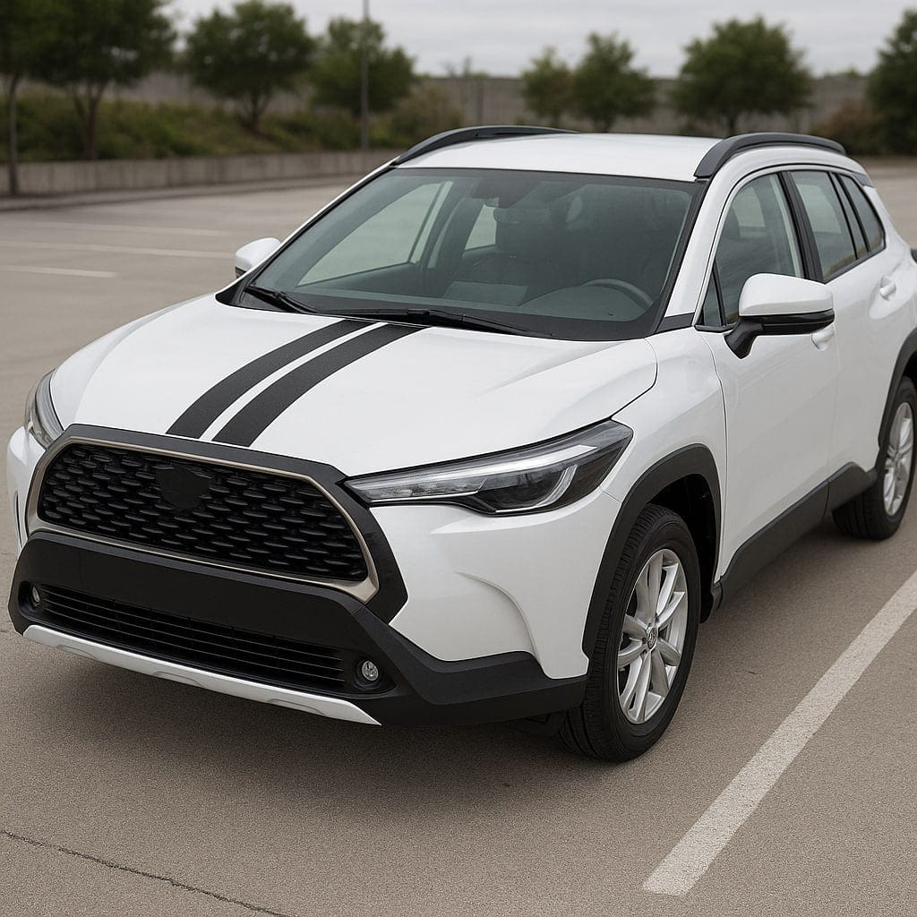 White SUV with black accents on a road