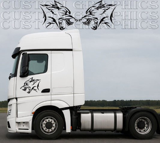 White truck with custom graphics on a road