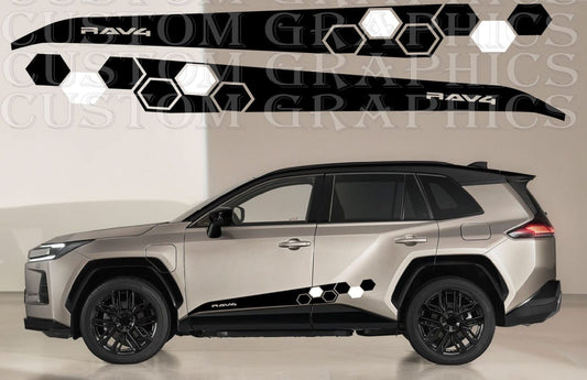 Car with custom graphics and 'RAV4' branding on a neutral background Vinyl Sticker