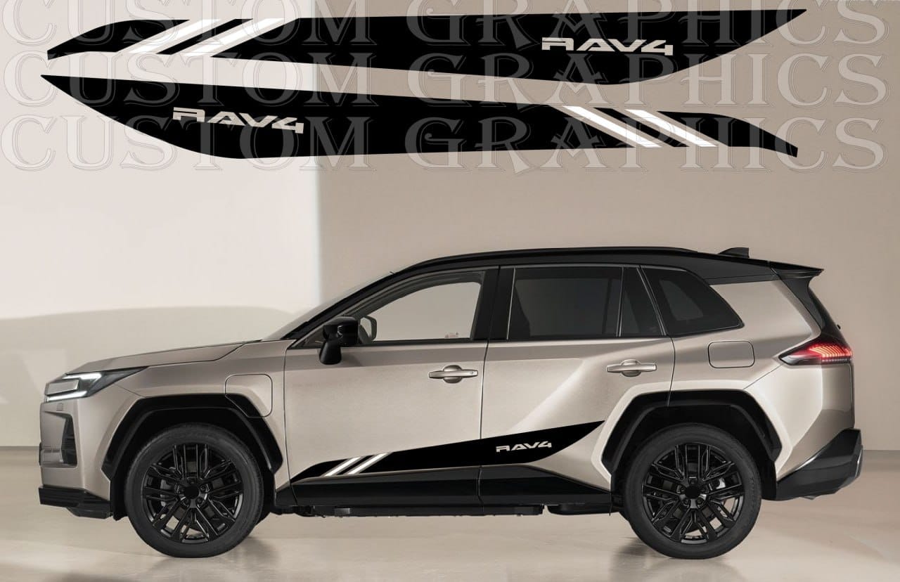 Silver SUV with black decals on a plain background vinyl sticker