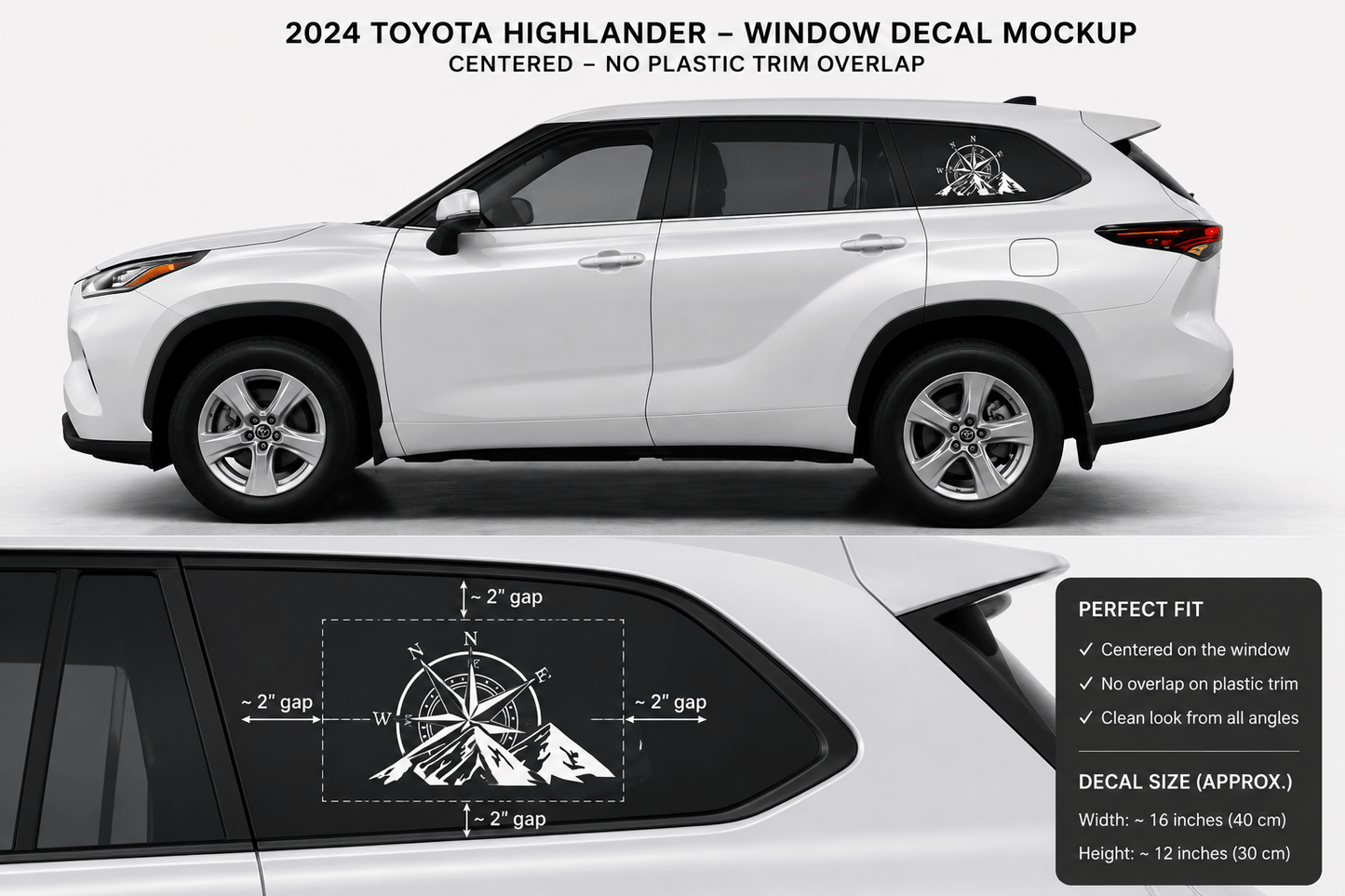 Premium Window Vinyl Sticker Toyota Highlander 2024 Compass Design