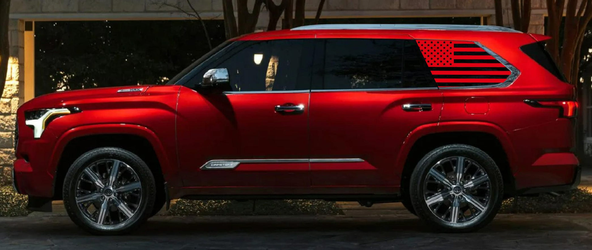 Premium Vinyl Sticker Compatible With Toyota Sequoia Block Line Design Car styling Friends gifts American flag