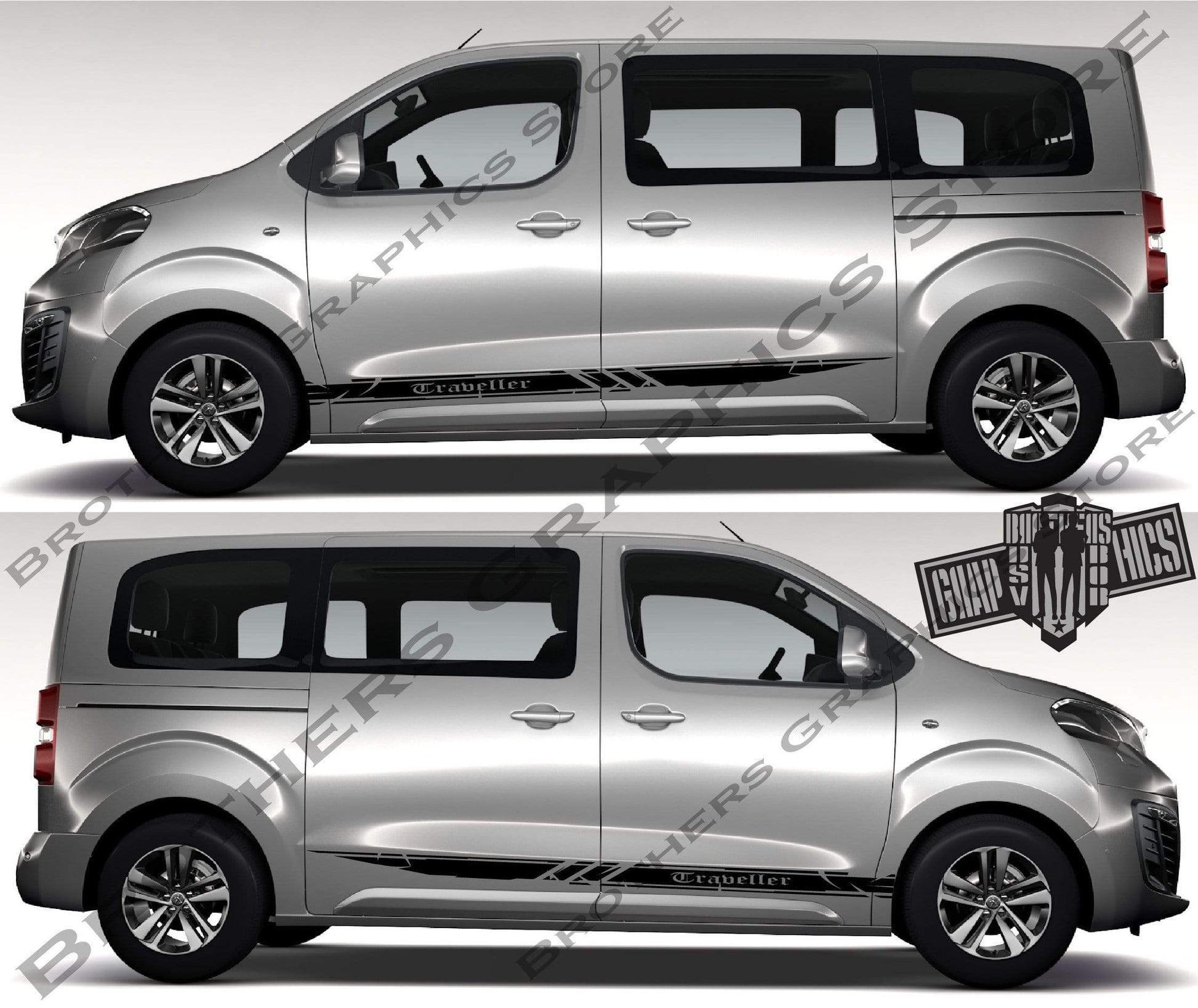 2x Decal Sticker Vinyl Side Racing Stripes for Peugeot Traveller - Brothers-Graphics