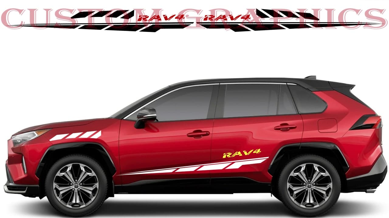 Vinyl Graphics 4x Line Logo Design Decals Stickers Racing Stripes Compatible with Toyota Rav4