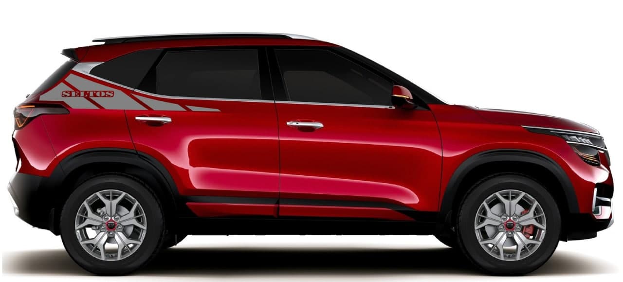 Vinyl Graphics Block Line Design Decal Sticker Vinyl Side Racing Stripes Compatible with Kia Seltos