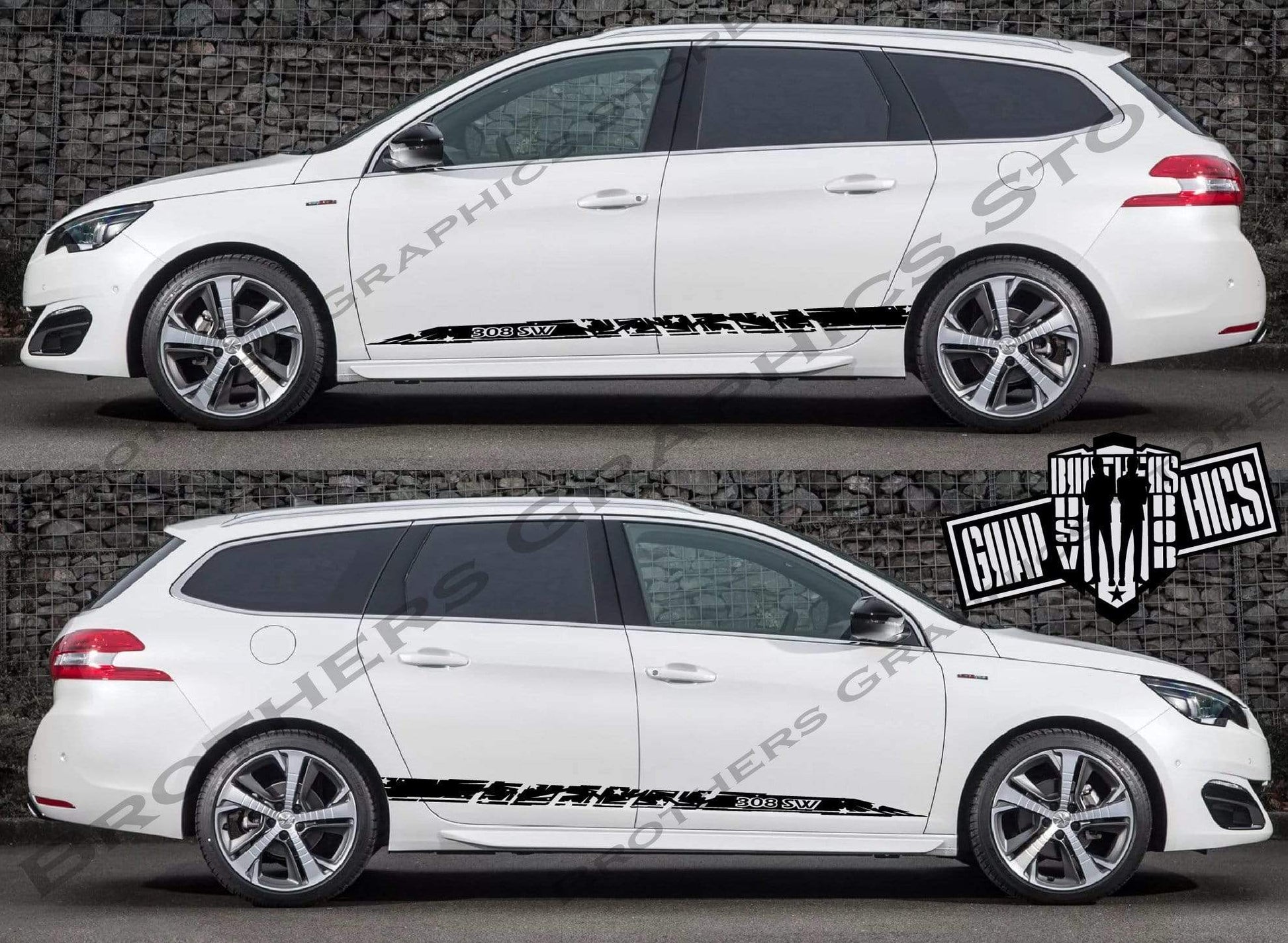 Custom Door Decal Vinyl Racing Stripe Stickers For Peugeot 308 SW - Brothers-Graphics