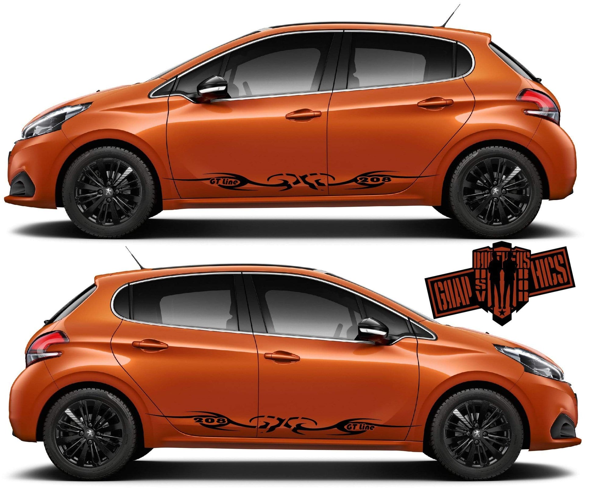 Decal Sticker Vinyl Side Racing Stripes for Peugeot 208 - Brothers-Graphics