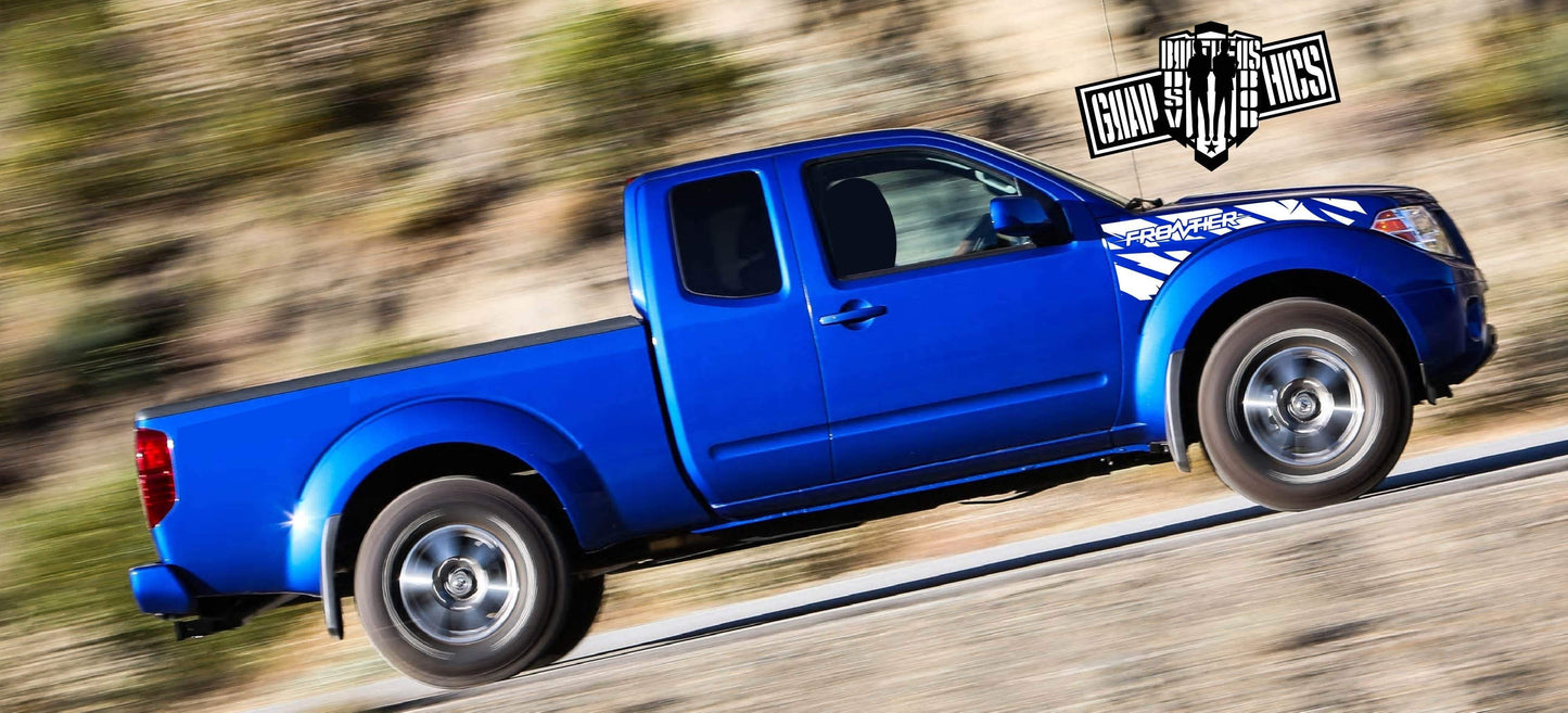 Premium Quality Vinyl Stickers Compatible With Nissan Frontier Custom Unique Line Design Front Wings Decals