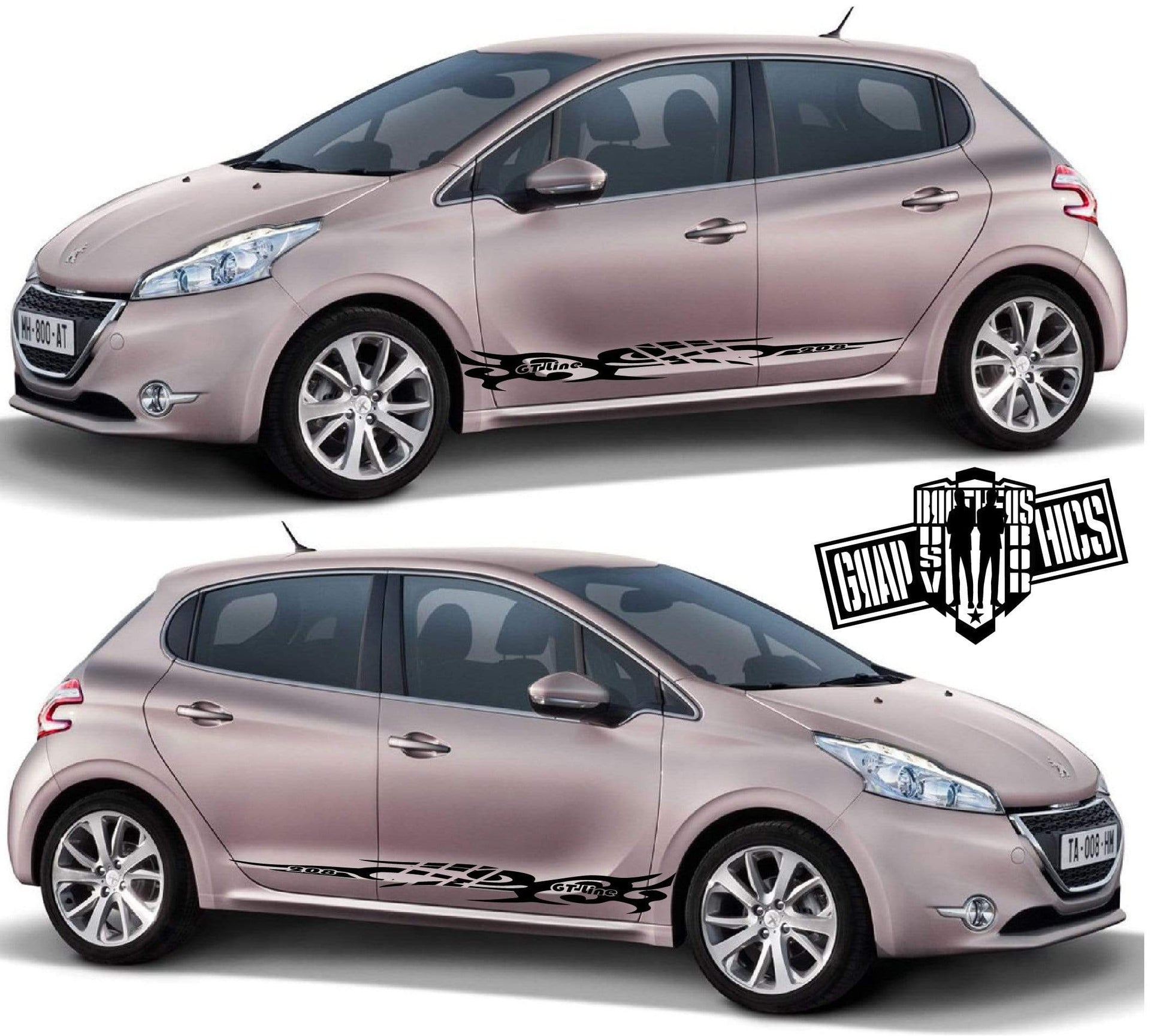 Graphics Racing Line Sticker Car Side VINYL Stripe For Peugeot 208 - Brothers-Graphics