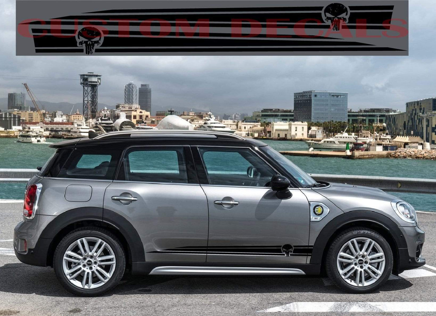 Premium Quality Vinyl Sticker fit Mini Cooper Skull line Design Automotive decals