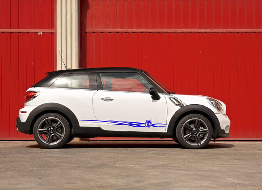 Premium Quality Vinyl Sticker fit Mini Cooper Skull Tribal line Design Automotive decals