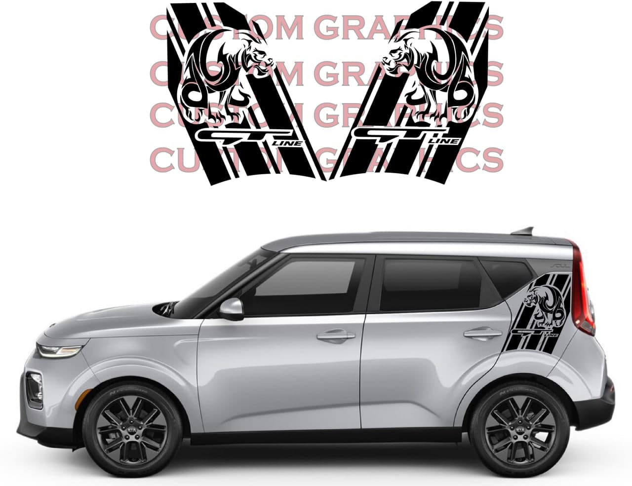 Vinyl Graphics Panter Design Decal Sticker Vinyl Side Racing Stripes Compatible with Kia Soul