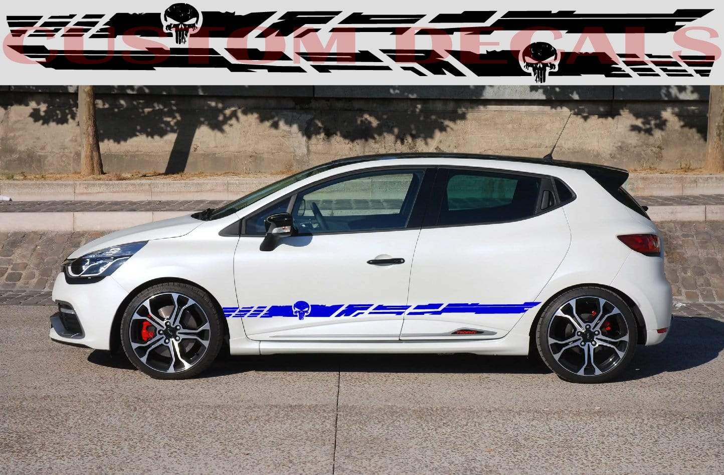 Autocollants graphiques Skull Gift renault Bandes de course pour Renault Clio autocollants voiture renault clio